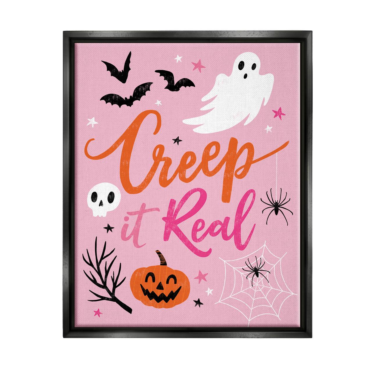 Stupell Industries Creep It Real Pink Halloween Phrase Framed Floater Canvas Wall Art